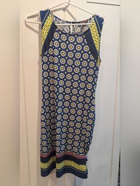 Tribal Blue and Yellow Floral Sleeveless Dress